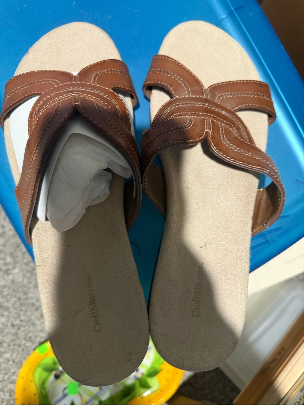 croft & barrow Brown Leather Slide Sandals